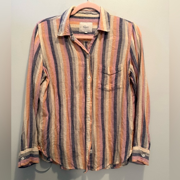 Rails Tops - Rails Charli in Mandalay Stripe Long Sleeve Button Up Shirt Small Soft Sunset